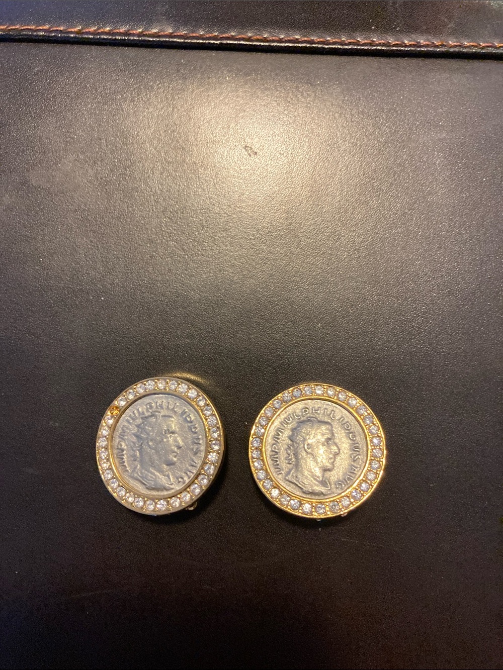 Gold-Tone Coin Disc Earrings with Clear Crystal Halo